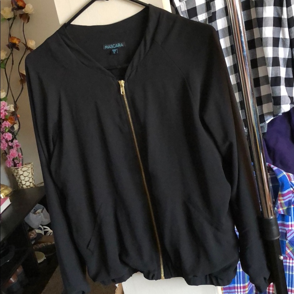 Semi sheer all black bomber jacket.